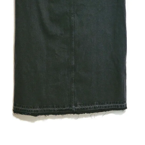 Pull &amp; Bear Black Front Middle Slit Raw Hem Long Midi Denim Skirt Size L
