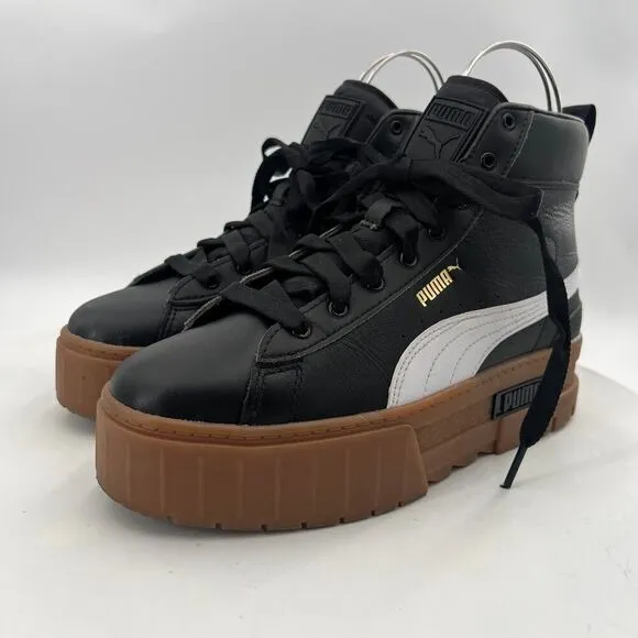 PUMA Mayze Womens Mid Platform Black Sneakers Casual Shoes Size 8.5