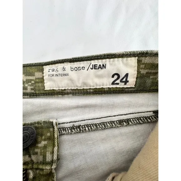 Rag &amp; Bone Camo Skinny Jeans Ankle Zip Moto Style Accents Size 24