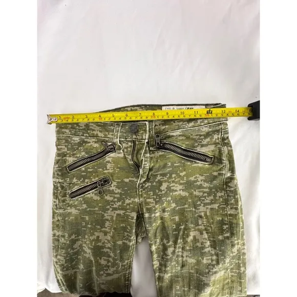 Rag &amp; Bone Camo Skinny Jeans Ankle Zip Moto Style Accents Size 24