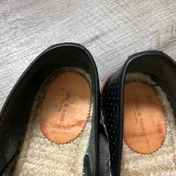 Rag &amp; Bone Georgia Espadrilles Leather Flat Shoes Black Women’s Size 36.5