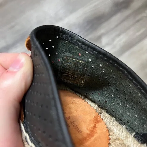 Rag &amp; Bone Georgia Espadrilles Leather Flat Shoes Black Women’s Size 36.5