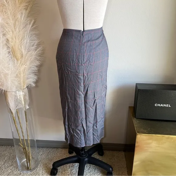 Rag &amp; Bone Grey Plaid Midi Skirt