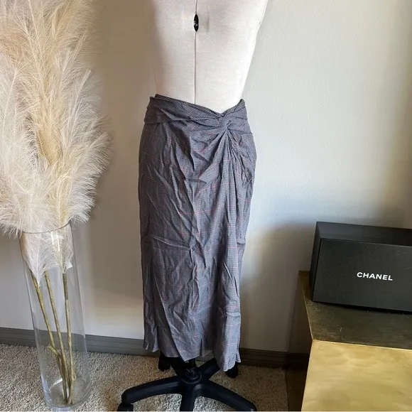 Rag &amp; Bone Grey Plaid Midi Skirt