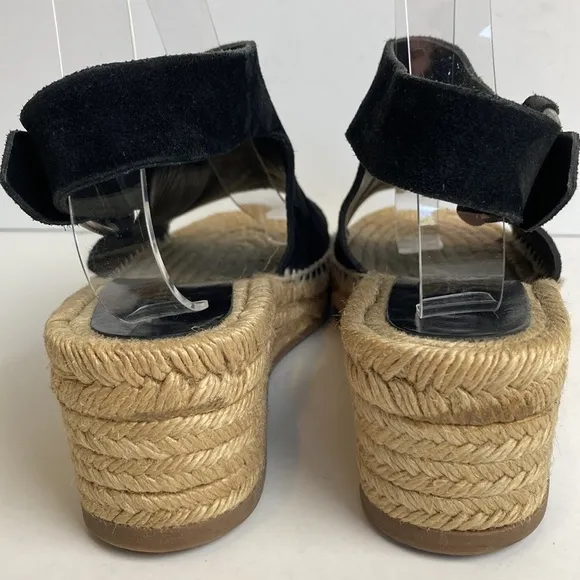 rag &amp; bone Calla Black Suede Wedge Espadrille Black Sandals Size EU 39 US 8