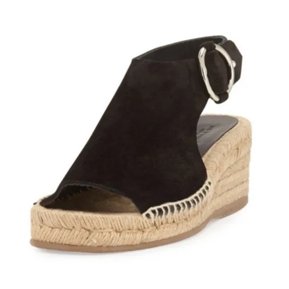 rag &amp; bone Calla Black Suede Wedge Espadrille Black Sandals Size EU 39 US 8