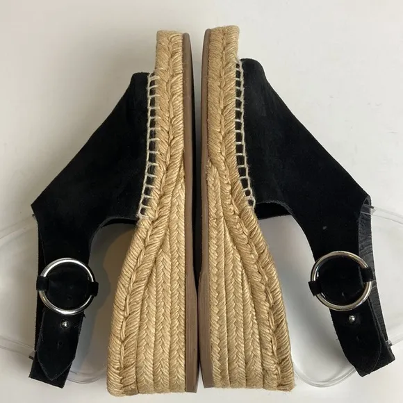 rag &amp; bone Calla Black Suede Wedge Espadrille Black Sandals Size EU 39 US 8