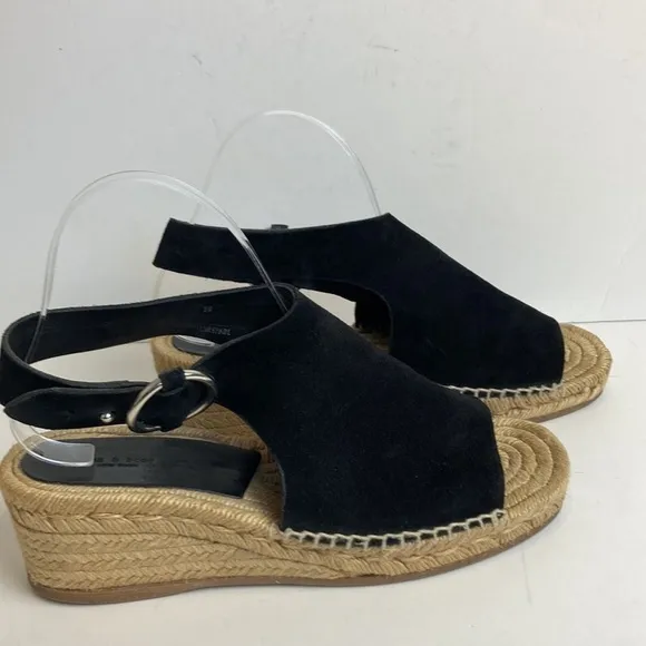rag &amp; bone Calla Black Suede Wedge Espadrille Black Sandals Size EU 39 US 8
