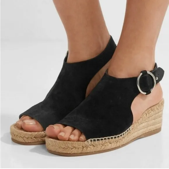 rag &amp; bone Calla Black Suede Wedge Espadrille Black Sandals Size EU 39 US 8