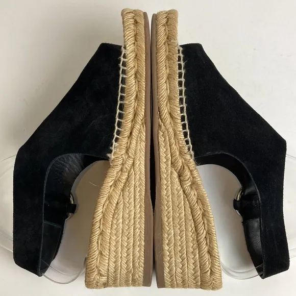 rag &amp; bone Calla Black Suede Wedge Espadrille Black Sandals Size EU 39 US 8