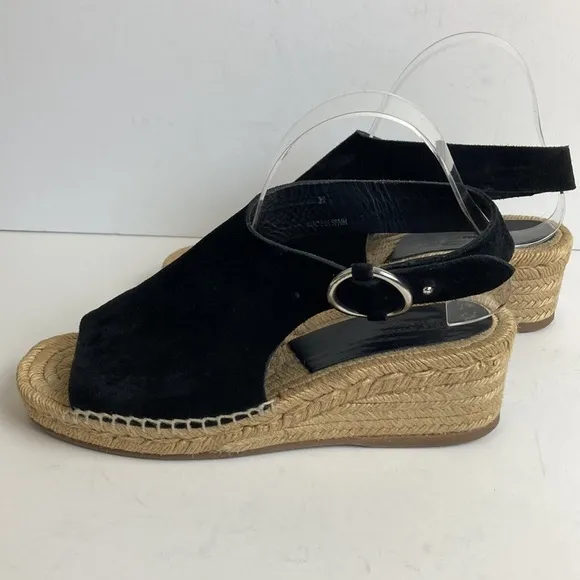 rag &amp; bone Calla Black Suede Wedge Espadrille Black Sandals Size EU 39 US 8