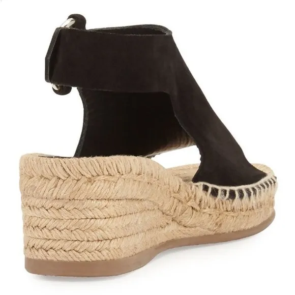 rag &amp; bone Calla Black Suede Wedge Espadrille Black Sandals Size EU 39 US 8