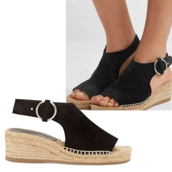 rag &amp; bone Calla Black Suede Wedge Espadrille Black Sandals Size EU 39 US 8