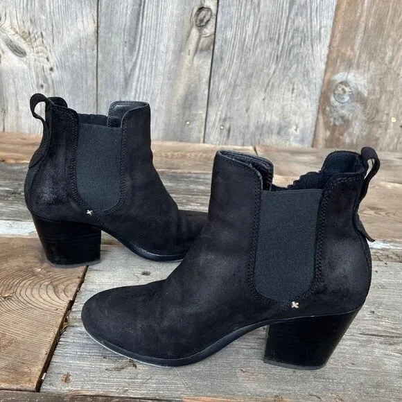 Rag &amp; Bone Devon Chelsea Style Heeled Ankle Boot Black Suede Size EU 37, US 7M