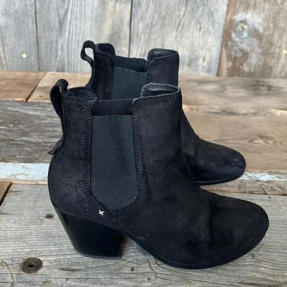 Rag &amp; Bone Devon Chelsea Style Heeled Ankle Boot Black Suede Size EU 37, US 7M