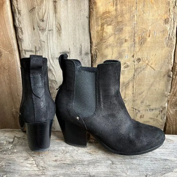 Rag &amp; Bone Devon Chelsea Style Heeled Ankle Boot Black Suede Size EU 37, US 7M