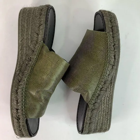 Rag &amp; Bone Viv Espadrille Safari Khaki Micro Croco Leather Mule Sandals Sz 8/38