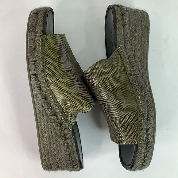 Rag &amp; Bone Viv Espadrille Safari Khaki Micro Croco Leather Mule Sandals Sz 8/38