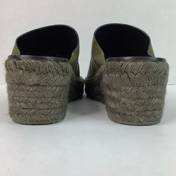 Rag &amp; Bone Viv Espadrille Safari Khaki Micro Croco Leather Mule Sandals Sz 8/38