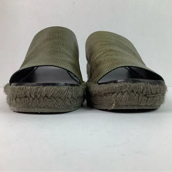 Rag &amp; Bone Viv Espadrille Safari Khaki Micro Croco Leather Mule Sandals Sz 8/38