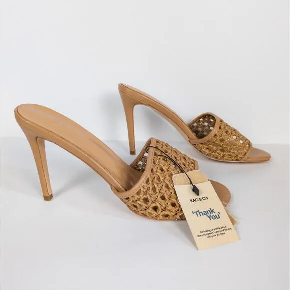 RAG &amp; CO Tease Woven Heeled Slide Sandals in Mocca Brown Open Toe Women's 10