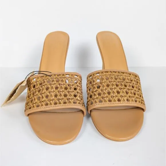 RAG &amp; CO Tease Woven Heeled Slide Sandals in Mocca Brown Open Toe Women's 10
