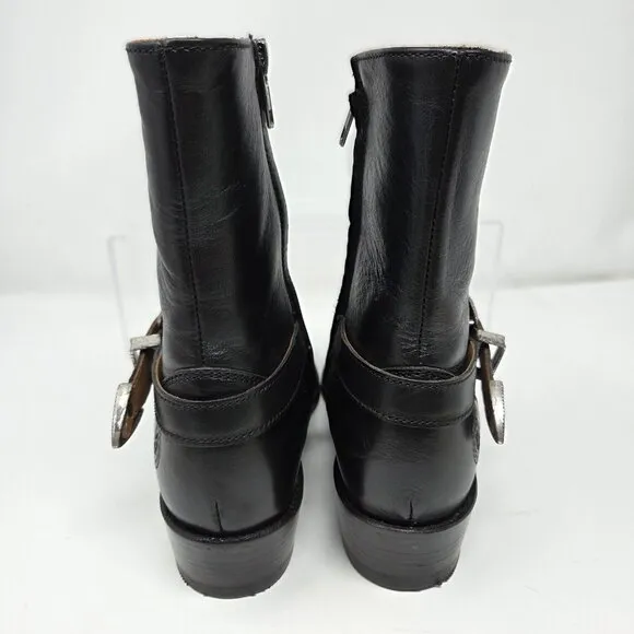 Ranch Road Scarlett Cowboy Boots Buckle Leather Women's 8 Black Handmade Spain