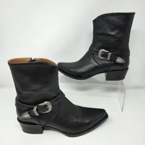 Ranch Road Scarlett Cowboy Boots Buckle Leather Women's 8 Black Handmade Spain