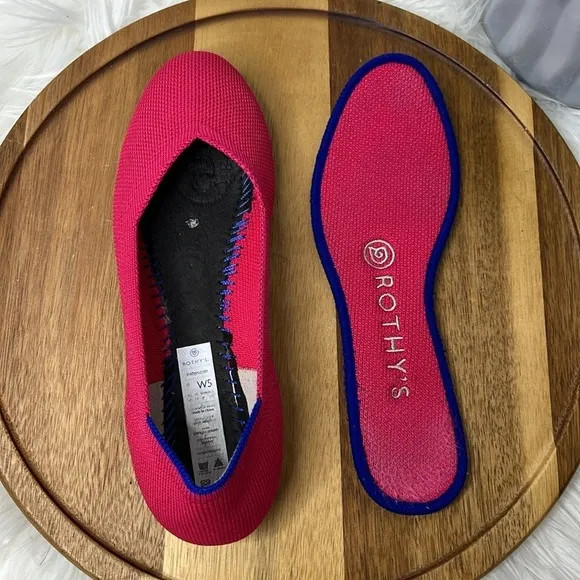 RARE Rothy’s The Flat Hot Pink Blue Round Toe Magenta Ballet Flats Retired -Sz 5