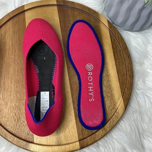 RARE Rothy’s The Flat Hot Pink Blue Round Toe Magenta Ballet Flats Retired -Sz 5