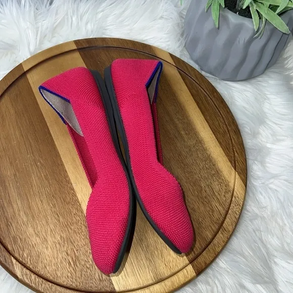 RARE Rothy’s The Flat Hot Pink Blue Round Toe Magenta Ballet Flats Retired -Sz 5