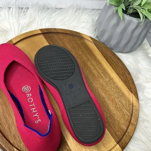 RARE Rothy’s The Flat Hot Pink Blue Round Toe Magenta Ballet Flats Retired -Sz 5