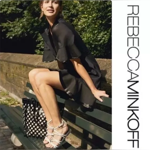 Rebecca Minkoff Silver Black-Sarle Strap Gladiator Flat Sandals-Size 7M