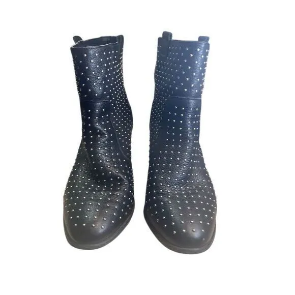 Rebecca Minkoff Women's Size 7.5 Black Studded Ankle Boots Block Heel Booties