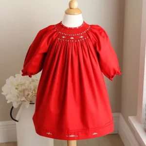 Red Smocked Bishop Dress Long Sleeve Hand-Embroidery Luli &amp; Me Boutique LIKE NEW