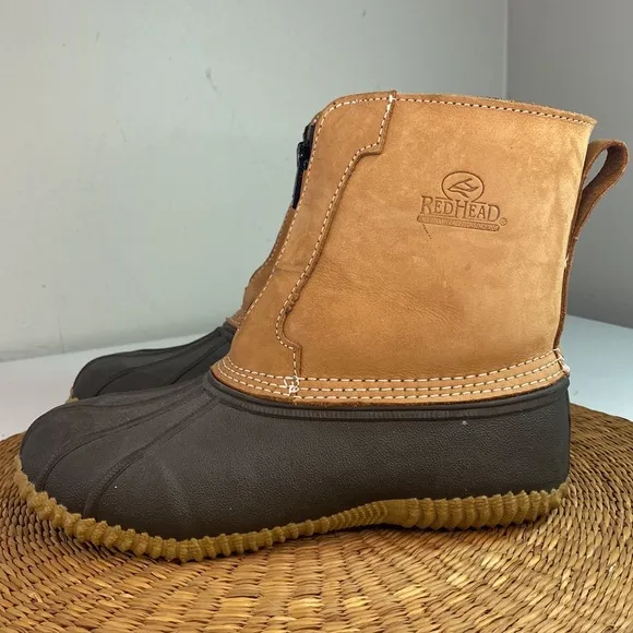 REDHEAD THINSULATE MENS 200 GRAM FRONT ZIP DUCK BOOTS SZ 6 BROWN/TAN LEATHER