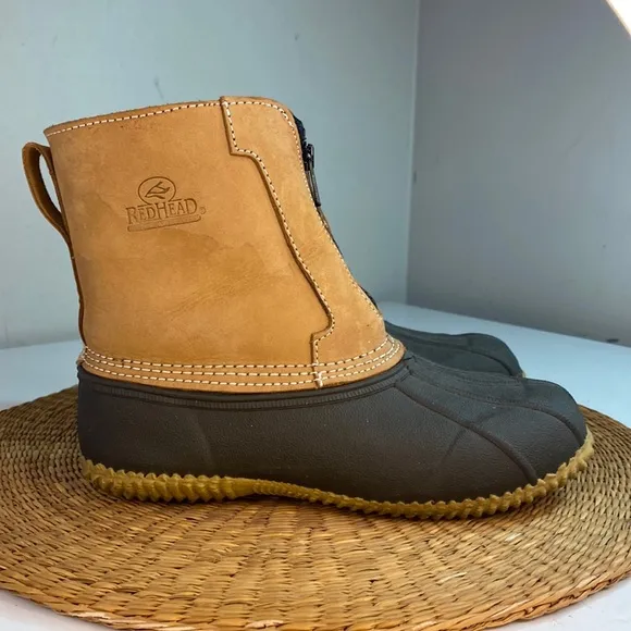REDHEAD THINSULATE MENS 200 GRAM FRONT ZIP DUCK BOOTS SZ 6 BROWN/TAN LEATHER