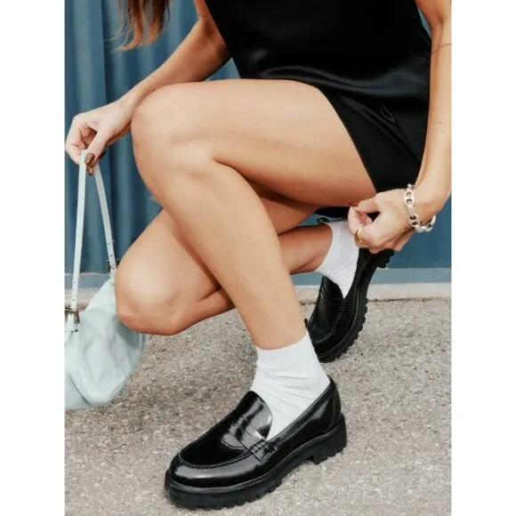 Reformation Agathea Leather Chunky Loafers Black Size 8.5