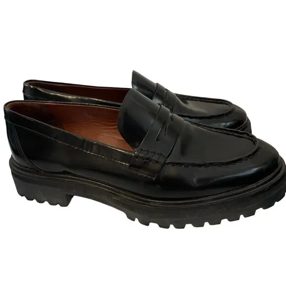 Reformation Agathea Leather Chunky Loafers Black Size 8.5