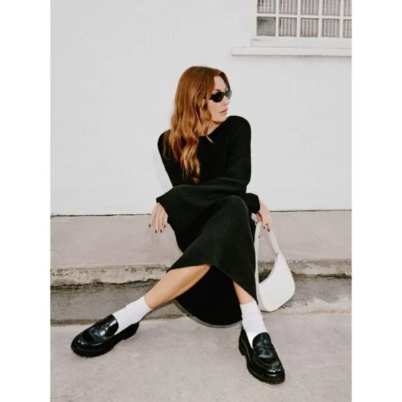 Reformation Agathea Leather Chunky Loafers Black Size 8.5