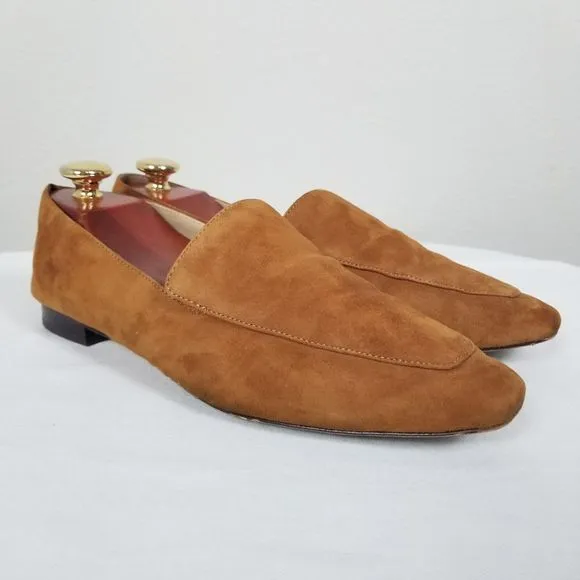 Reformation Brown Suede Quiet Luxury Minimalist Academia Bonnie Loafers Size 10
