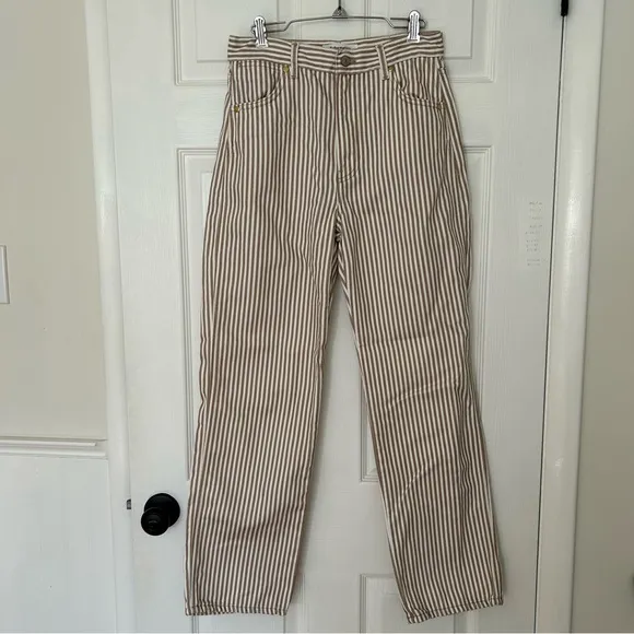 Reformation Cowboy Striped High Rise Straight Jeans