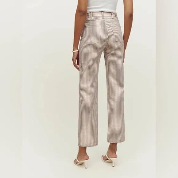 Reformation Cowboy Striped High Rise Straight Jeans