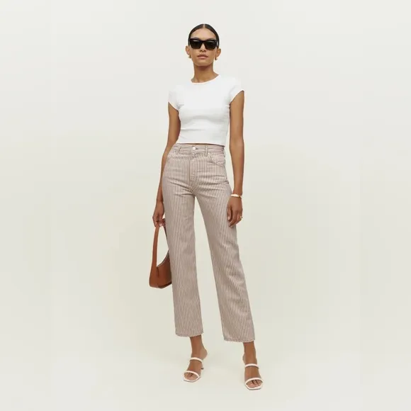 Reformation Cowboy Striped High Rise Straight Jeans