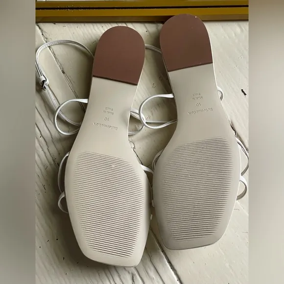 Reformation White Patent Leather Maya Bow Flat Sandals Preppy Luxe Vacation