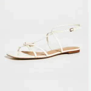 Reformation White Patent Leather Maya Bow Flat Sandals Preppy Luxe Vacation