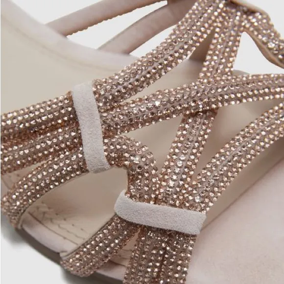 Reiss Eryn Suede Embellished Flat Nude Sandals casual classic stylish  chic