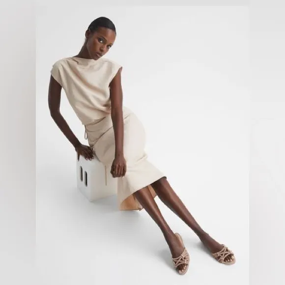 Reiss Eryn Suede Embellished Flat Nude Sandals casual classic stylish  chic