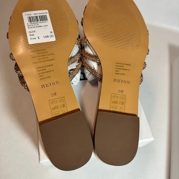 Reiss Eryn Suede Embellished Flat Nude Sandals casual classic stylish  chic
