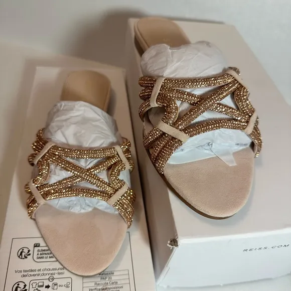 Reiss Eryn Suede Embellished Flat Nude Sandals casual classic stylish  chic